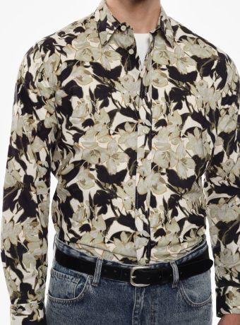 Camicia con stampa botanica e colletto
