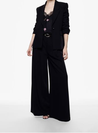 Pantaloni palazzo vita alta con cintura e pinces